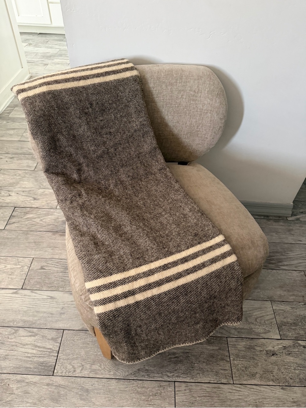 Cozy Brown & Cream Striped Throw Blanket -  Barinaga Ranch Wool Blanket